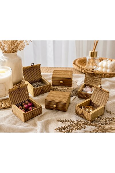 Aşkana Natural Bamboo Jewelry Box 6X6X3.5 cm Mini Size Decorative Multi-Purpo...