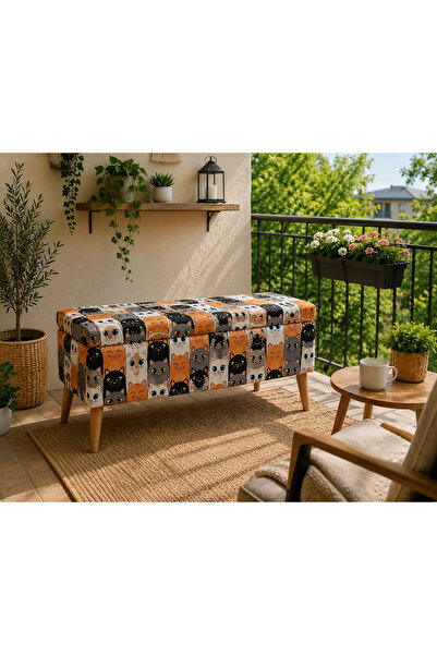 densan aksesuar Kedi Desenli, Bohem, Sandıklı Puf, Bench