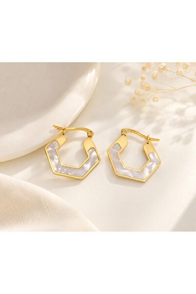 Archhazel Jewelery Gold Detailed Geometric Hoop Steel Earrings