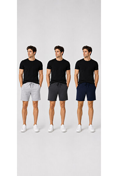 NAKRUF Set de 3 pantaloni scurți pentru bărbați, gri, bleumarin afumat, croia...