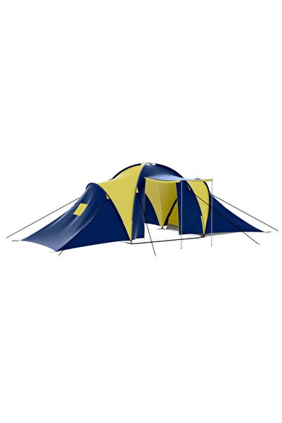 vidaxl Cort camping material textil, 9 persoane, albastru si galben
