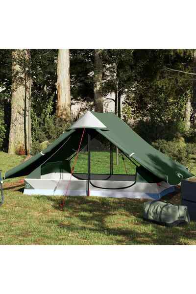 vidaxl Cort de camping pentru 2 persoane, verde, impermeabil