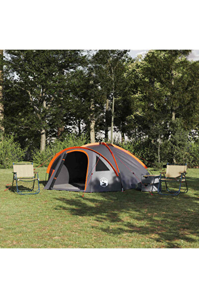 vidaxl Cort de Camping Gri si portocaliu 308 x 268 x 130 cm Poliester