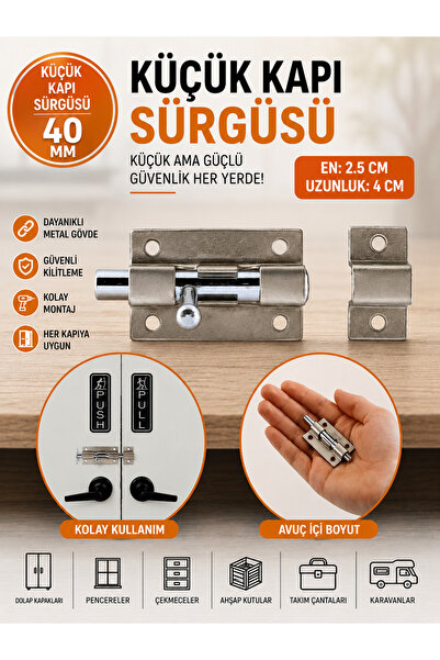 Beşel Küçük Kapı Sürgüsü Sürgülü Sürgüsü Kilit Saten 25X40 mm Kapı Pencere Em...