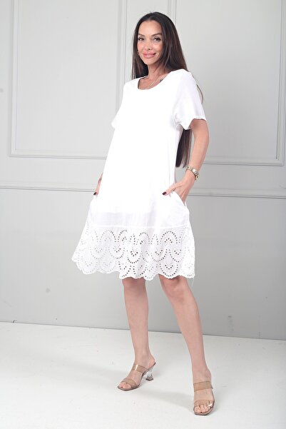 By Saygı Women's Italian Short Sleeve Skirt with Scallop Lining and Pockets C...
