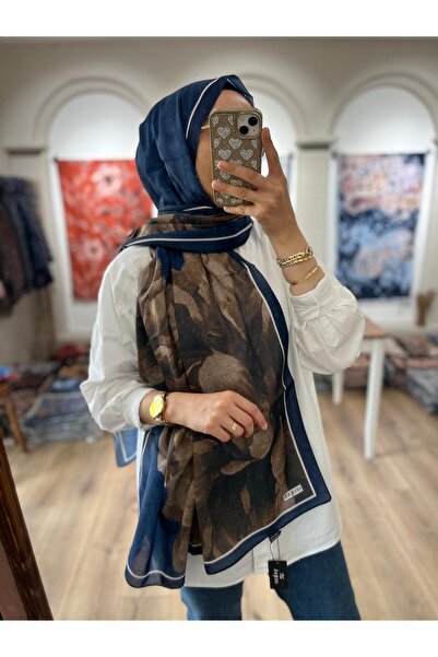 e.m ipek Serenza Pattern Soft Shawl - Navy Blue