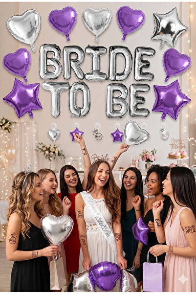 Parti Zamanı Bride To Be Folyo Balon Seti Mor Gümüş Bekarlığa Veda Parti Seti...