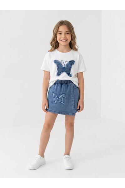 NURTOPU Dečije setovi šortsa i suknje sa izvezenim leptirima od denim tkanine...