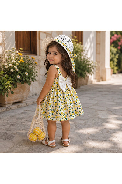 Happy Baby Butik Kidexs Pamuklu Kız Bebek Limon Baskılı Fiyonk Detaylı Fötr Ş...