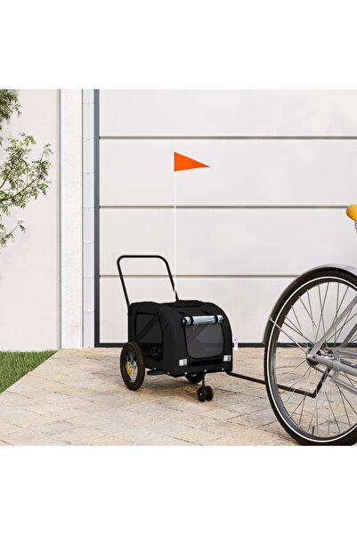 vidaxl Remorcă bicicletă animale companie, negru, textil oxford/fier