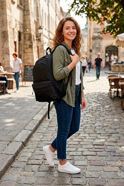 Dada Black Color Women's Backpack Casual Sports School Waterproof Fabric