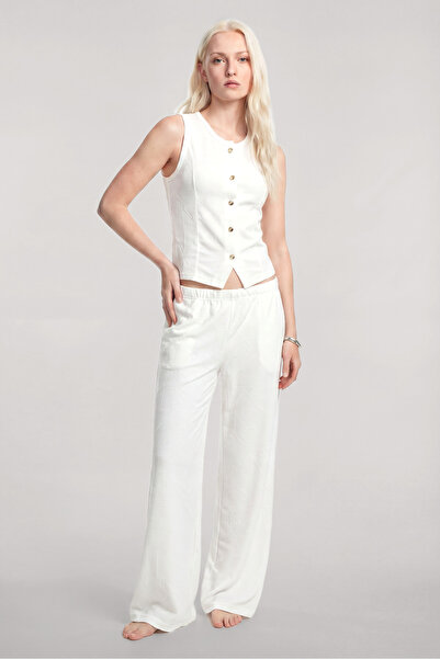 Akbeniz Women's Minimal Sleeveless Summer Set Ecru