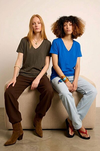 COTENCONCEPT 2 Pieces V-Neck Basic Viscose Blend T-Shirt