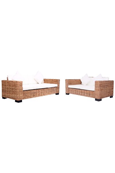 vidaxl Garden sofa set with cushions, 2 pieces, rattan