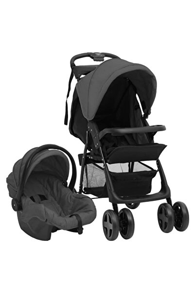 vidaxl 3-in-1 baby stroller, dark grey and black, steel