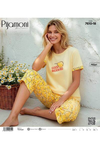 Pijamoni Bambu Milan Kumaş Sarı Renkli Kaprili Kadın Pijama Takımı