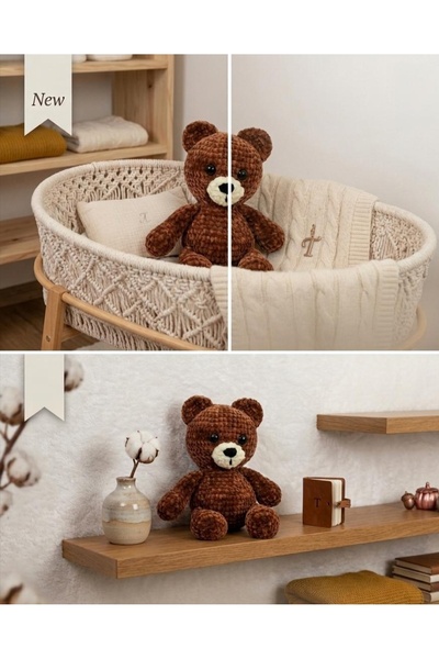Taze Kal El Emeği Organik Amigurumi kahverengi Ayı - Hediyelik Peluş Uyku Ark...