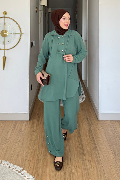 Tesettür Diyarı Tulas aerobin fabric stand collar tunic-pants hijab set - tur...
