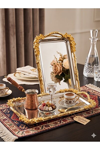LeylArt Baton Japanese Rose Silver Presentation Tray & Coffee & Cake/ Pastry ...