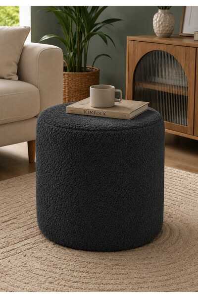 PufyHome Dublin Etna Nil Peluş Krem Çok Amaçlı Dekoratif Pufkoltuk