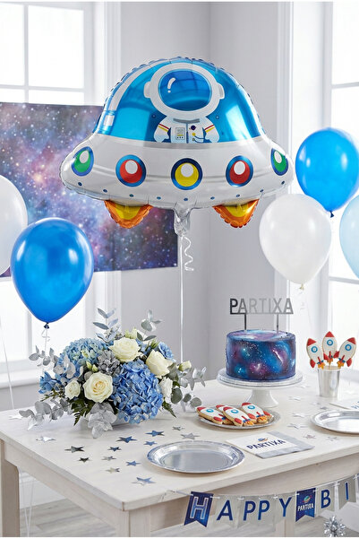 Partixa Astronotlu UFO Uzay Gemisi Folyo Balon 60x57 cm Uzay Temalı Çocuk Doğ...
