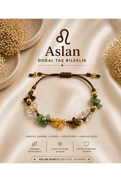 Femenino Leo Zodiac Sign Real Natural Stone Brown Rope Braided Bracelet - Cit...