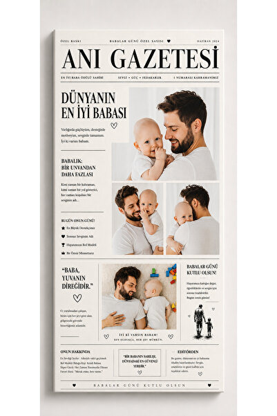 Hediyesayfaniz Kişiye Özel Anı Gazetesi Baba Temalı Hediye Kanvas Tablo