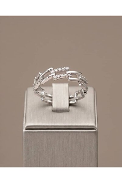 Portakal Esintisi Linkora Inlaid Zircon Stone Chain Ring Adjustable Ring