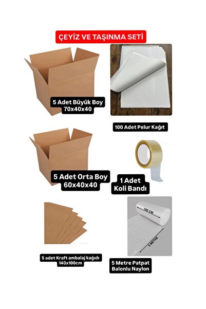 e Erta Lüks Taşınma Seti,çeyiz ve Ev Taşıma Seti,70x40x40 Koli 5 Adet ,60x40x...