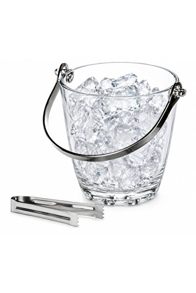 OEM Ice bucket, glass, with handle and metal tongs, 12x12.5cm