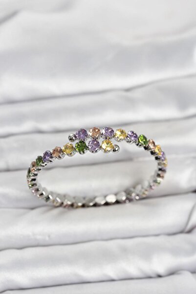 Clariss Brass Silver Color Mixed Color Zircon Stone Women's Bracelet
