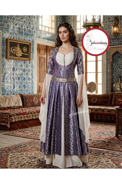 Gelincimherşey Mor Gümüş Osmanlı Dönemi Brokar Kumaş Kaftan Bindallı