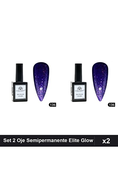 global fashion Set 2 Oje Semipermanente Elite Glow 15ml, Gel Polish UV/LED