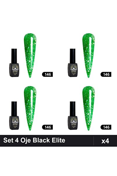global fashion Set 4 Oje Semipermanente Black Elite 8ml, Manichiura UV/LED Pr...