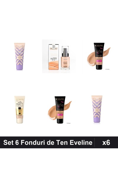 Eveline Set 6 Fonduri de Ten Eveline, Nuante Vanilla Beige, 30-34ml, Machiaj ...