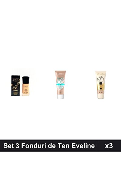 Eveline Set 3 Fonduri de Ten, & TLM Serum SPF15, Nuante 102 Vanilla Light-Bei...
