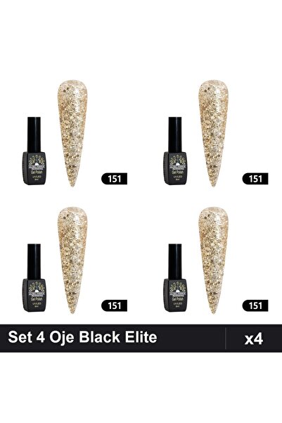 global fashion Set 4 Oje Semipermanente Black Elite 8ml, Manichiura UV/LED Pr...