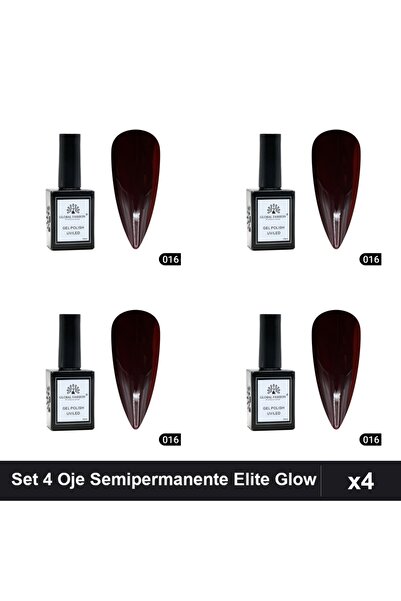 global fashion Set 4 Oje Semipermanente Elite Glow 15ml, Gel Polish UV/LED