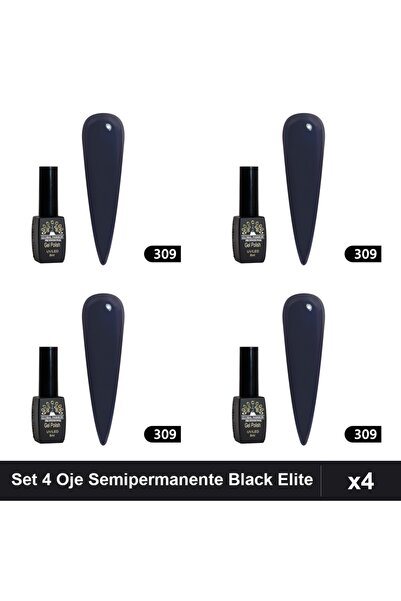 global fashion Set 4 Oje Semipermanente Black Elite 8ml, Manichiura UV/LED,