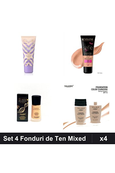 Eveline Set 4 Fonduri de Ten & TLM, Nuante -Beige Ivory, SPF 15, 30ml