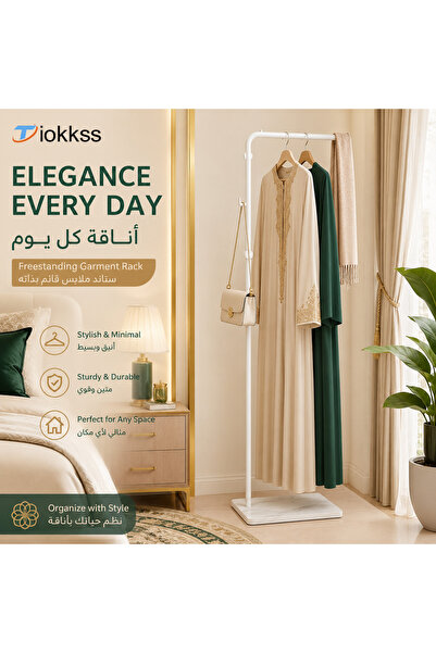 Tiokkss White Clothes Rack, 170cm Freestanding Garment Rack with 30cm Top Bar...