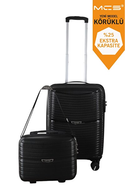 MÇS V379 AURA Y.ÜRETİM PP VALİZ 55 CM + MAKYAJ SİYAH SET