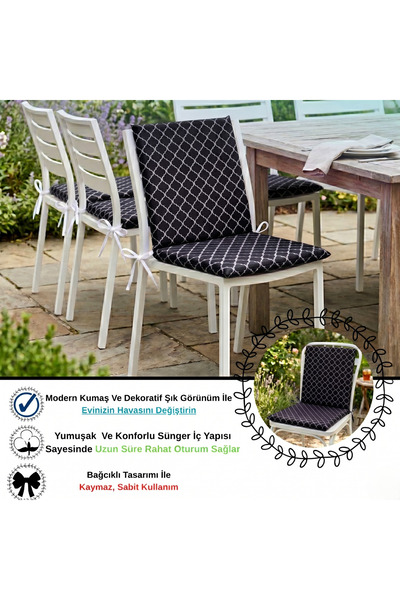Bhomesconcept 40x40 Cm Siyah Arkalıklı Sandalye Minderi Pamuk Polyester Kumaş...