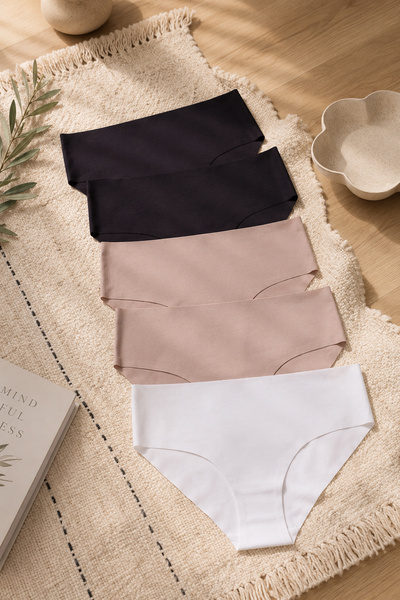 koza iç giyim Women's Premium Quality 5-Piece Laser Cut Cotton Panties with R...