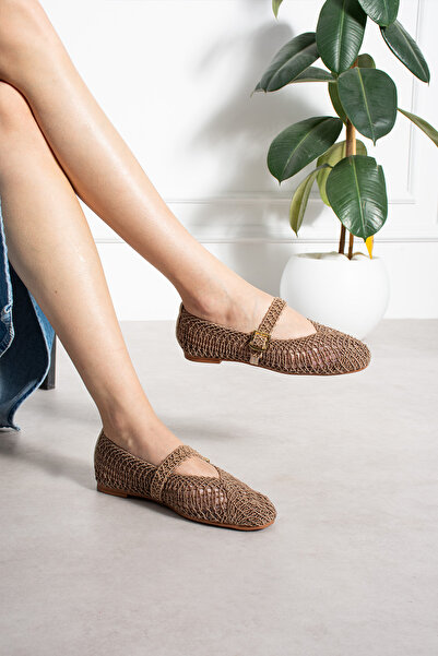 pasyone Mink Knitted Women's Ballerina Shoes Casual Summer Buckle Mesh Baller...
