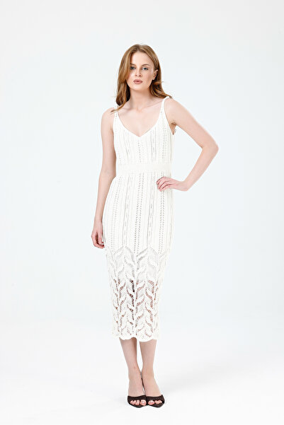 ONE WEAR Women's White Lined Summer Knitwear Dress