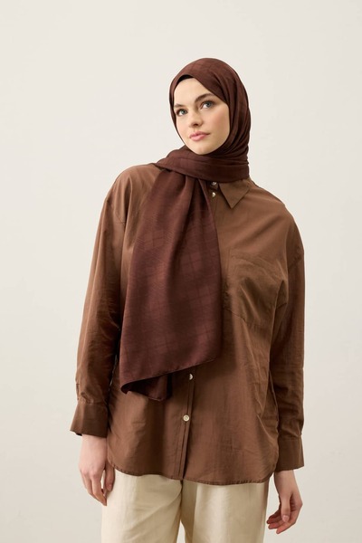 Modakaşmir Plaid Pattern Silky Jacquard Shawl