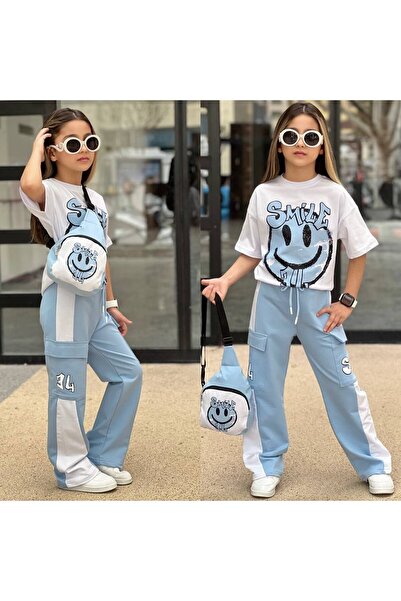 SÜSLÜ KİDS Girl's Emoji Printed Tracksuit with Bag and Cargo Pocket Sweatshir...