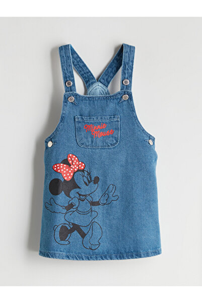LC Waikiki Nevavm Minnie Mouse Embroidered Girls' Jean Dress with Difference