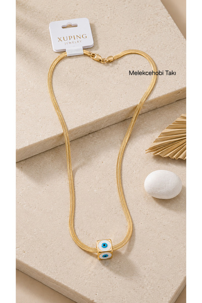 XUPING JEWELRY : Xuping Nazar Boncuklu İtalyan Ezme Zincir Kolye | 14K Gold K...